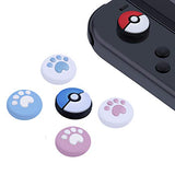 Thumb Grip Caps for Nintendo Switch & Switch Lite Console by ABAZAR, Cute Cat Paw & Pokeball Element Set, Soft Silicone for Joy-Con Controller, Joystick Analog Button Cover, Anti-Slip, 6-Pack