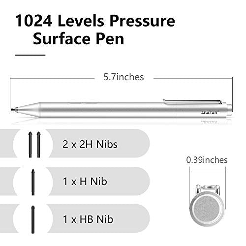 Active Pen for Microsoft Surface, 4 Pen Tips, Certified Stylus, Compatible with Surface Pro X/7/6/5/4/3, Surface Go 2, Surface Laptop/Book, 1024 Levels Pressure, AAAA Battery, Palm Rejection