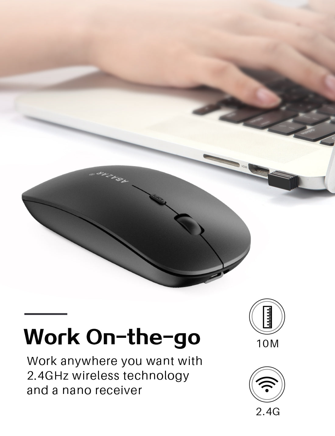 Rechargeable Wireless Mouse, 2.4G Slim Optical Computer Mice